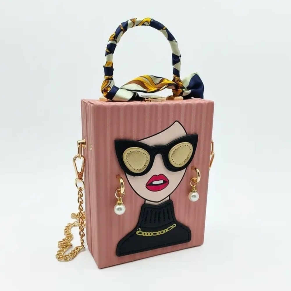 Trendy Pink Graphic Clutch with Gold Accents